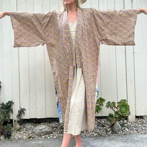 Vintage Japanese Kimono with Wave Pattern